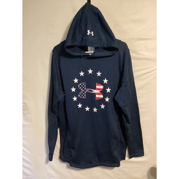 2328 Under Armour USA Apparel Flag Freedom Hoodie Zip Pockets Blue Large - Picture 1 of 2
